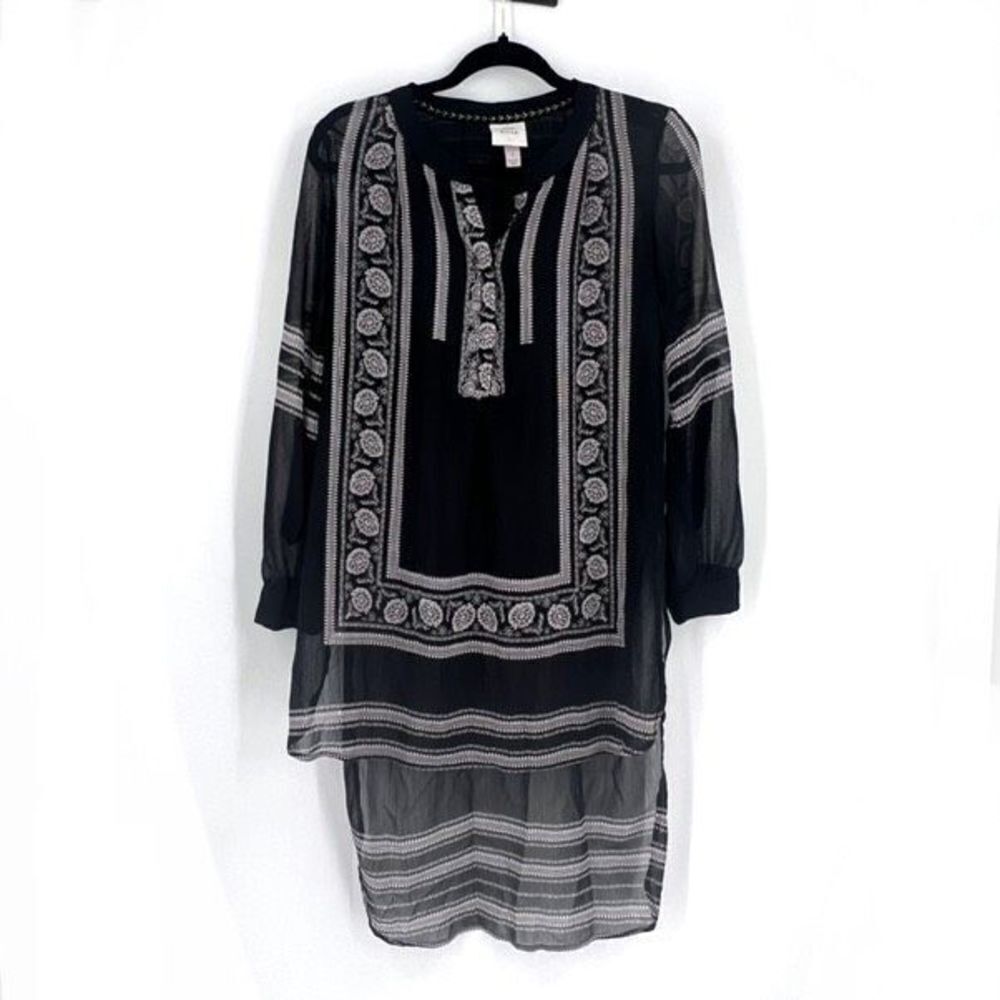Knox Rose Women Floral Print Bohemian V-Neck Swimming Cover-Up Black Size Small